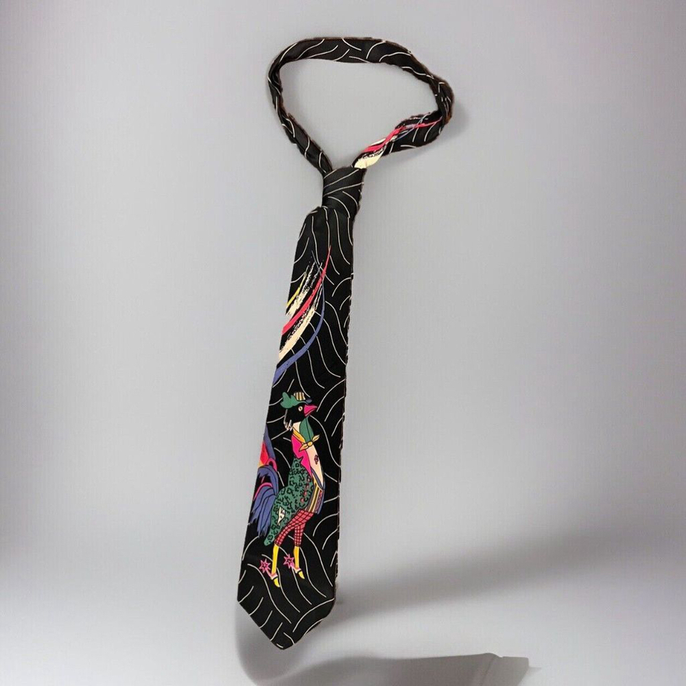 Vintage Men’s Necktie Rooster - Spurs With Suit, Hat, Long Feathers, Montebello
